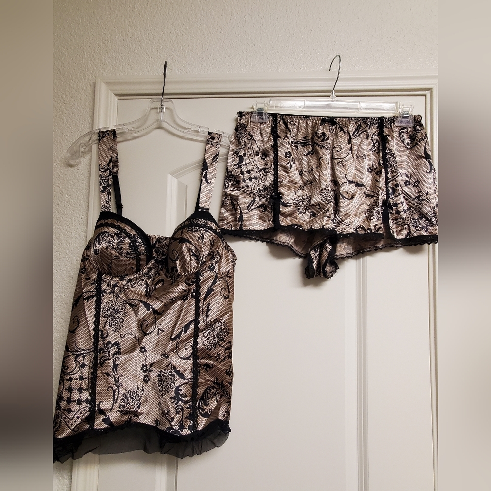 Ambrielle gold/black short set lingerie women size L